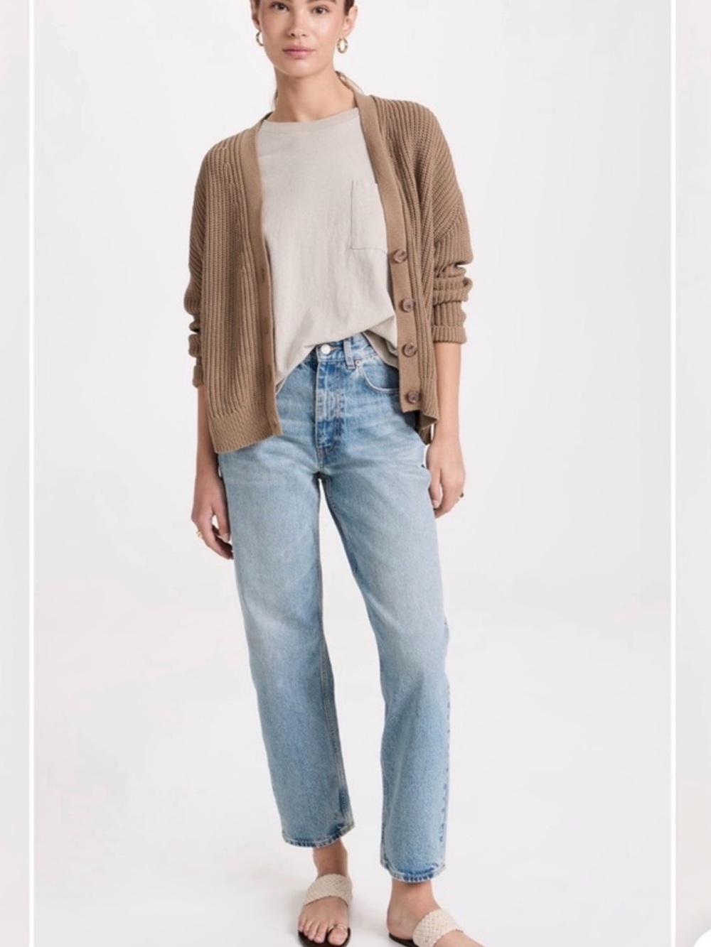 Jenni Kayne Tan Ribbed Knit Cardigan Sweater Organic Cotton Size Small